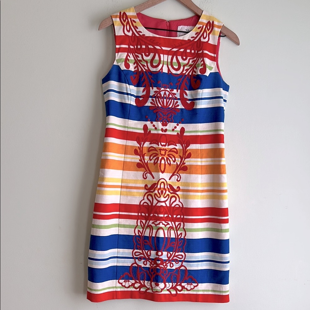 Anthropologie Tabitha Striped Embroidered Sleeveless Sheath Dress - Picture 2 of 5